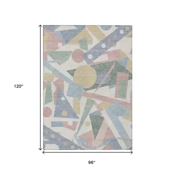 8' X 10' Sky Blue Blush And Ivory Geometric Washable Indoor Outdoor Area Rug