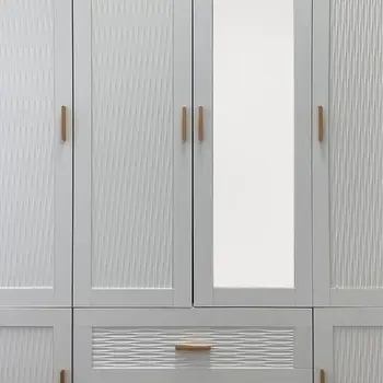 75" White Ribbed Texture Wood Mirrored Six Door Two Drawer Combo Dresser