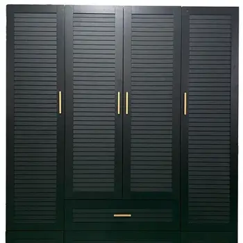 71" Black Plantation Shutter Wood Four Door Four Drawer Combo Dresser