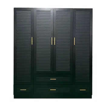 71" Black Plantation Shutter Wood Four Door Four Drawer Combo Dresser