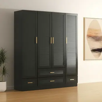 71" Black Plantation Shutter Wood Four Door Four Drawer Combo Dresser