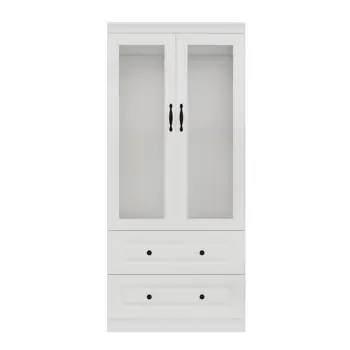 71" White Wood Two Door Two Drawer Combo Dresser