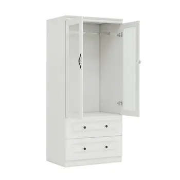 71" White Wood Two Door Two Drawer Combo Dresser