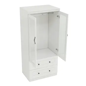 71" White Wood Two Door Two Drawer Combo Dresser