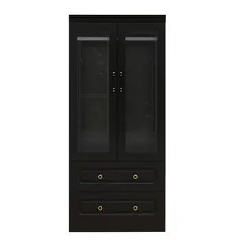 71" Black Wood Two Door Two Drawer Combo Dresser