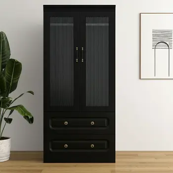 71" Black Wood Two Door Two Drawer Combo Dresser