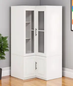 71" White Wood Four Door Corner Combo Dresser