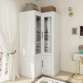 71" White Wood Four Door Corner Combo Dresser