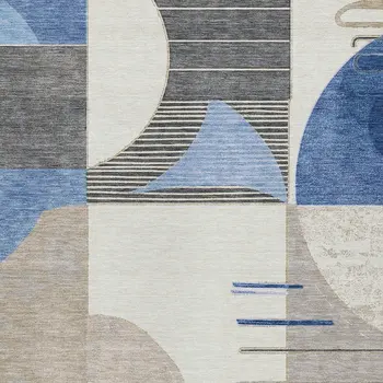 3' X 5' Blue Gray And Ivory Geometric Washable Indoor Outdoor Area Rug