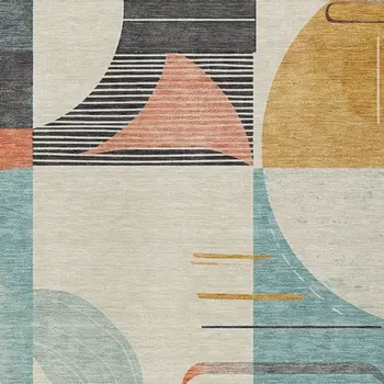 3' X 5' Gray Gold Salmon And Ivory Geometric Washable Indoor Outdoor Area Rug