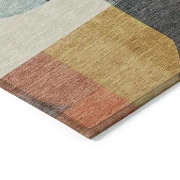 9' X 12' Gray Gold Salmon And Ivory Geometric Washable Indoor Outdoor Area Rug