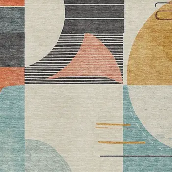 9' X 12' Gray Gold Salmon And Ivory Geometric Washable Indoor Outdoor Area Rug