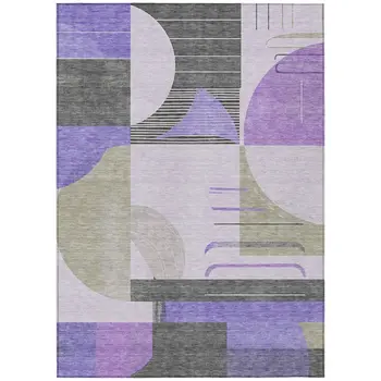 5' X 8' Lavender Gray And Silver Geometric Washable Indoor Outdoor Area Rug