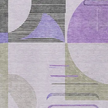 5' X 8' Lavender Gray And Silver Geometric Washable Indoor Outdoor Area Rug