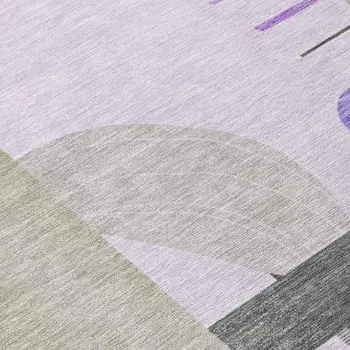 8' Lavender Gray And Silver Round Geometric Washable Indoor Outdoor Area Rug