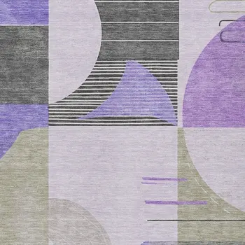 8' X 10' Lavender Gray And Silver Geometric Washable Indoor Outdoor Area Rug