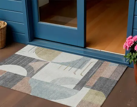 3' X 5' Rust Gray And Ivory Geometric Washable Indoor Outdoor Area Rug