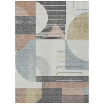 3' X 5' Rust Gray And Ivory Geometric Washable Indoor Outdoor Area Rug