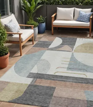 5' X 8' Rust Gray And Ivory Geometric Washable Indoor Outdoor Area Rug