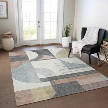 9' X 12' Rust Gray And Ivory Geometric Washable Indoor Outdoor Area Rug
