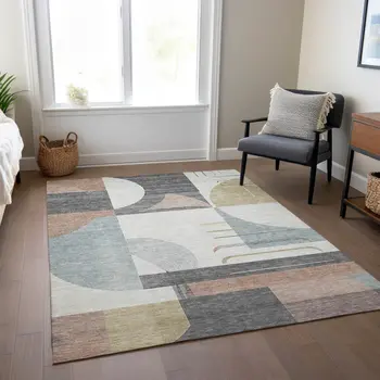 9' X 12' Rust Gray And Ivory Geometric Washable Indoor Outdoor Area Rug