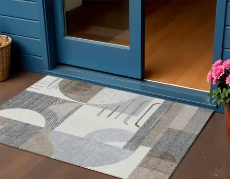 3' X 5' Taupe Gray And Ivory Geometric Washable Indoor Outdoor Area Rug