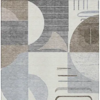 10' X 14' Taupe Gray And Ivory Geometric Washable Indoor Outdoor Area Rug