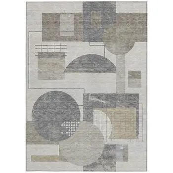 3' X 5' Beige Gray And Silver Geometric Washable Indoor Outdoor Area Rug