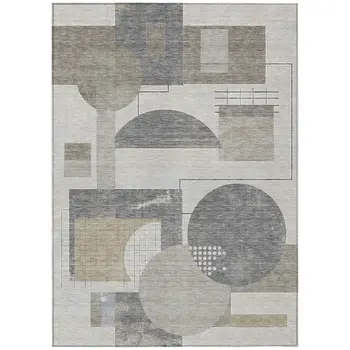 3' X 5' Beige Gray And Silver Geometric Washable Indoor Outdoor Area Rug