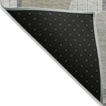 3' X 5' Beige Gray And Silver Geometric Washable Indoor Outdoor Area Rug