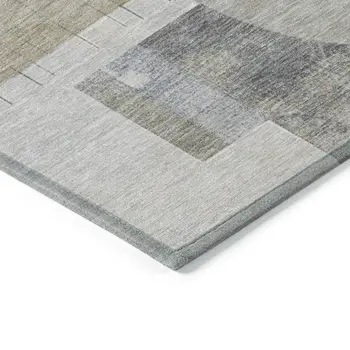 3' X 5' Beige Gray And Silver Geometric Washable Indoor Outdoor Area Rug