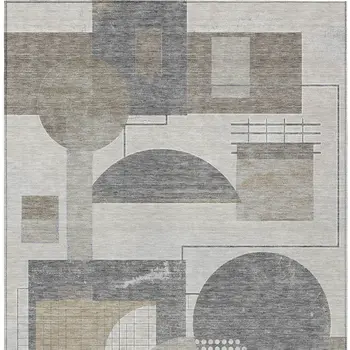 3' X 5' Beige Gray And Silver Geometric Washable Indoor Outdoor Area Rug
