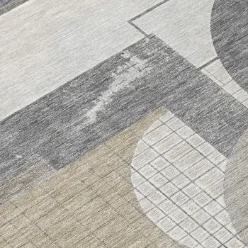 3' X 5' Beige Gray And Silver Geometric Washable Indoor Outdoor Area Rug
