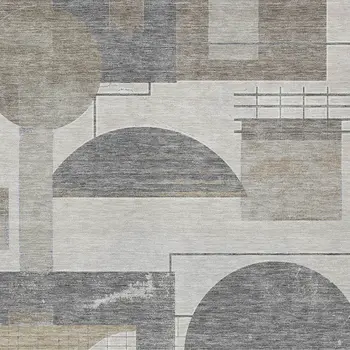 5' X 8' Beige Gray And Silver Geometric Washable Indoor Outdoor Area Rug