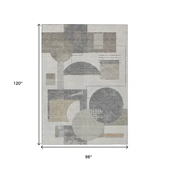 8' X 10' Beige Gray And Silver Geometric Washable Indoor Outdoor Area Rug