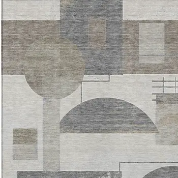 8' X 10' Beige Gray And Silver Geometric Washable Indoor Outdoor Area Rug