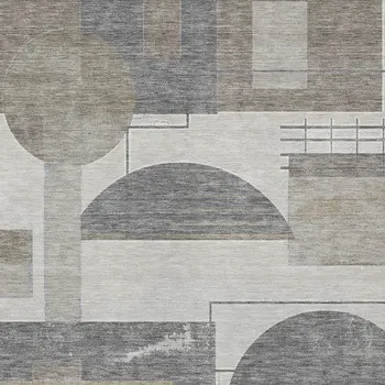 9' X 12' Beige Gray And Silver Geometric Washable Indoor Outdoor Area Rug