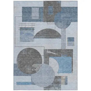 9' X 12' Blue And Gray Geometric Washable Indoor Outdoor Area Rug