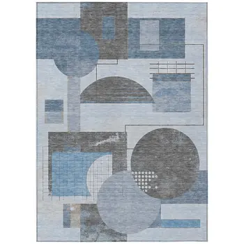 10' X 14' Blue And Gray Geometric Washable Indoor Outdoor Area Rug