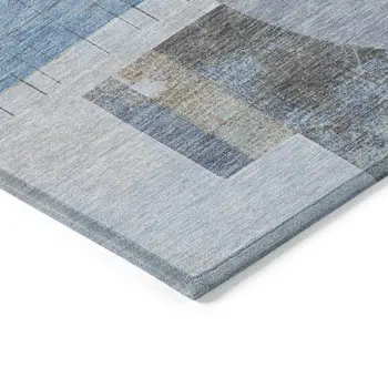 10' X 14' Blue And Gray Geometric Washable Indoor Outdoor Area Rug