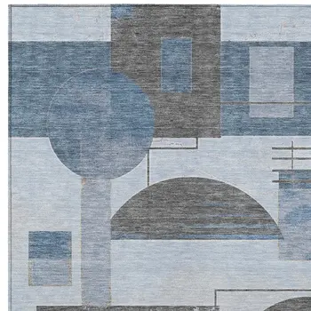 10' X 14' Blue And Gray Geometric Washable Indoor Outdoor Area Rug