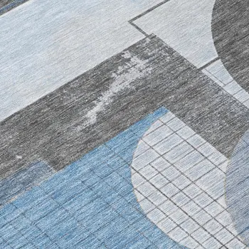 10' X 14' Blue And Gray Geometric Washable Indoor Outdoor Area Rug