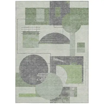 3' X 5' Green Gray And Ivory Geometric Washable Indoor Outdoor Area Rug