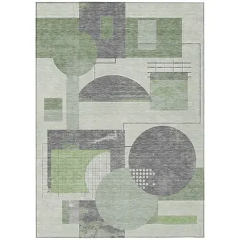 3' X 5' Green Gray And Ivory Geometric Washable Indoor Outdoor Area Rug