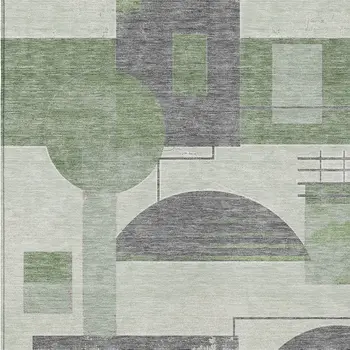 5' X 8' Green Gray And Ivory Geometric Washable Indoor Outdoor Area Rug
