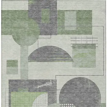 8' X 10' Green Gray And Ivory Geometric Washable Indoor Outdoor Area Rug