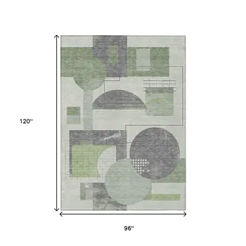 8' X 10' Green Gray And Ivory Geometric Washable Indoor Outdoor Area Rug