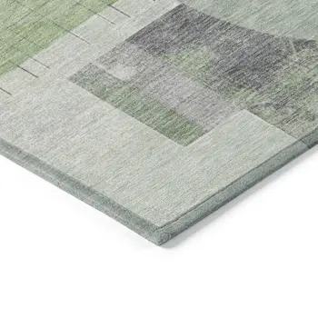 8' X 10' Green Gray And Ivory Geometric Washable Indoor Outdoor Area Rug