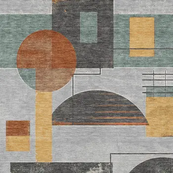 3' X 5' Gray Gold And Orange Geometric Washable Indoor Outdoor Area Rug