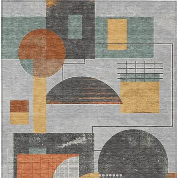 5' X 8' Gray Gold And Orange Geometric Washable Indoor Outdoor Area Rug